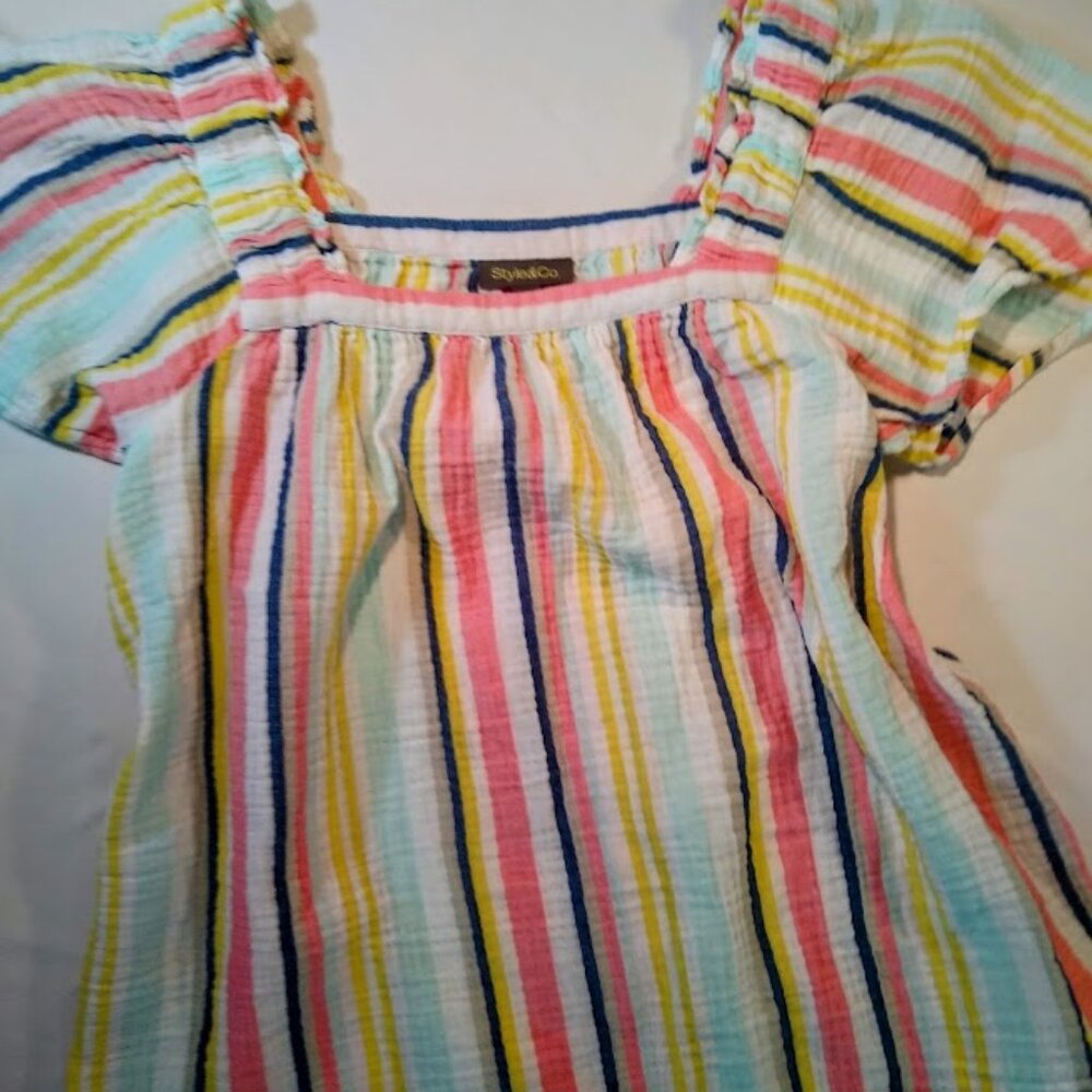 NWOT Style & Co M 100% cotton top multi-color stripes - Picture 8 of 8